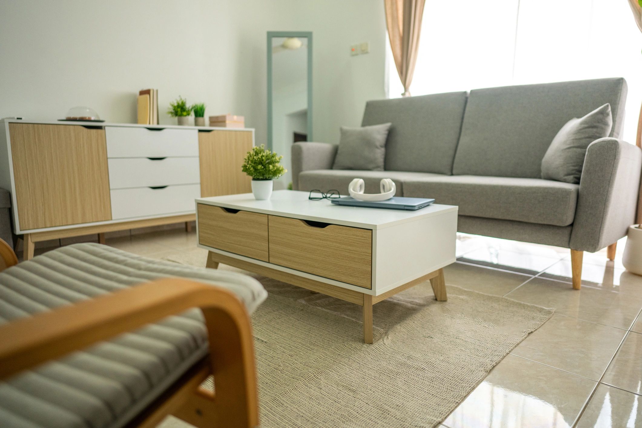 Elegant interior showcasing curtains and soft furnishings