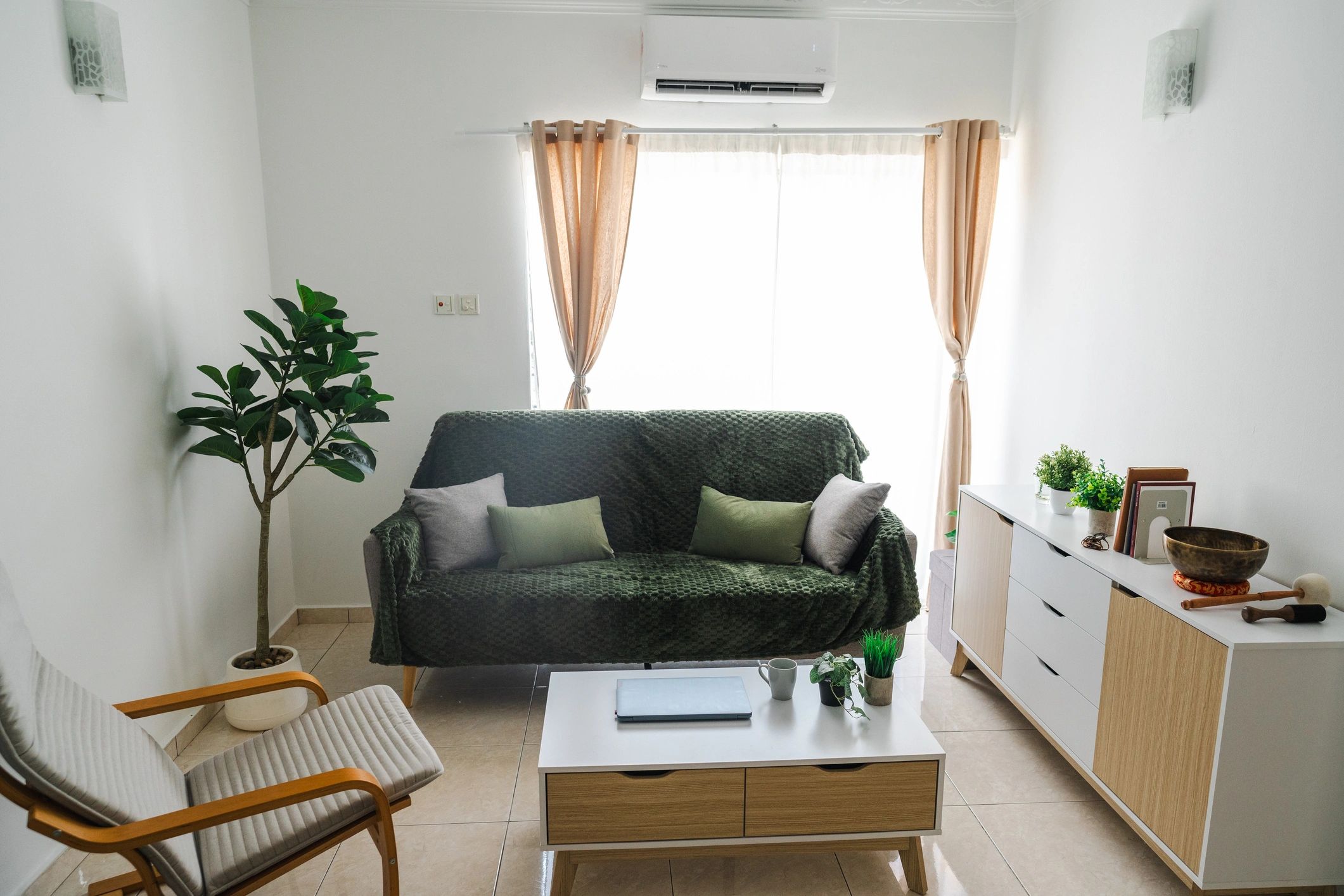 Modern living room with premium curtains and refined decor